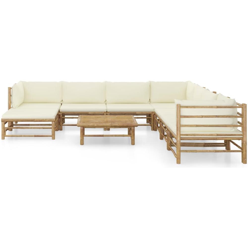 Set Divani Da Giardino 9 Pz Con Cuscini Bianco Crema In Bamb? - Foto 2