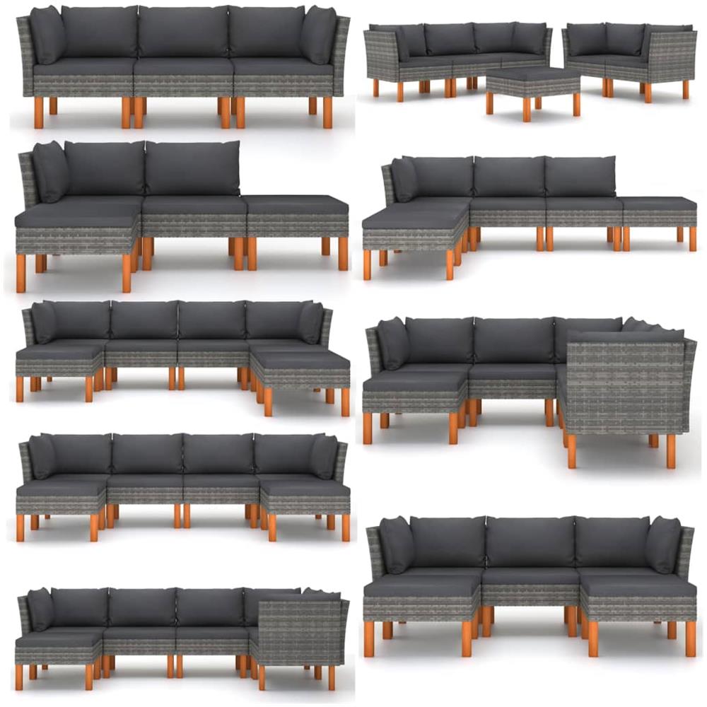 Poggiapiedi In Polyrattan E Legno Massello Di Eucalipto - Foto 5