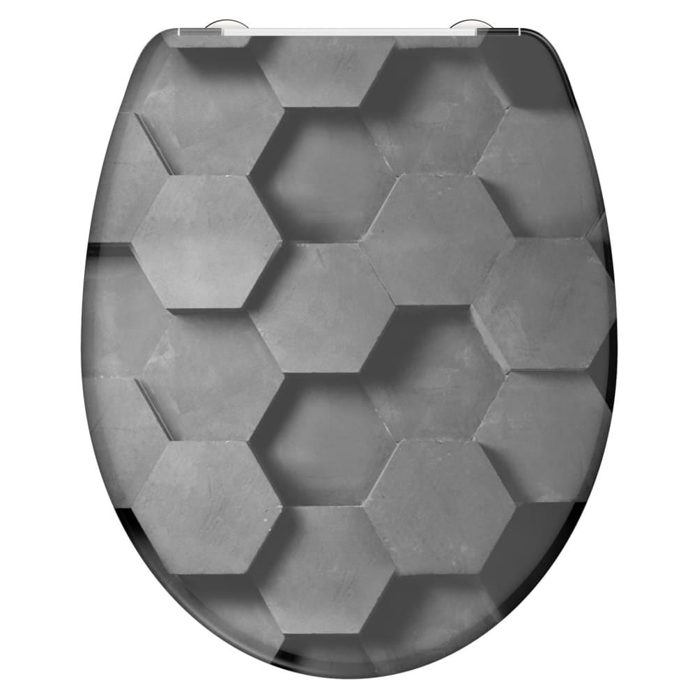 Tavoletta WC Chiusura Rallentata Sgancio Rapido GREY HEXAGONS - Foto 2