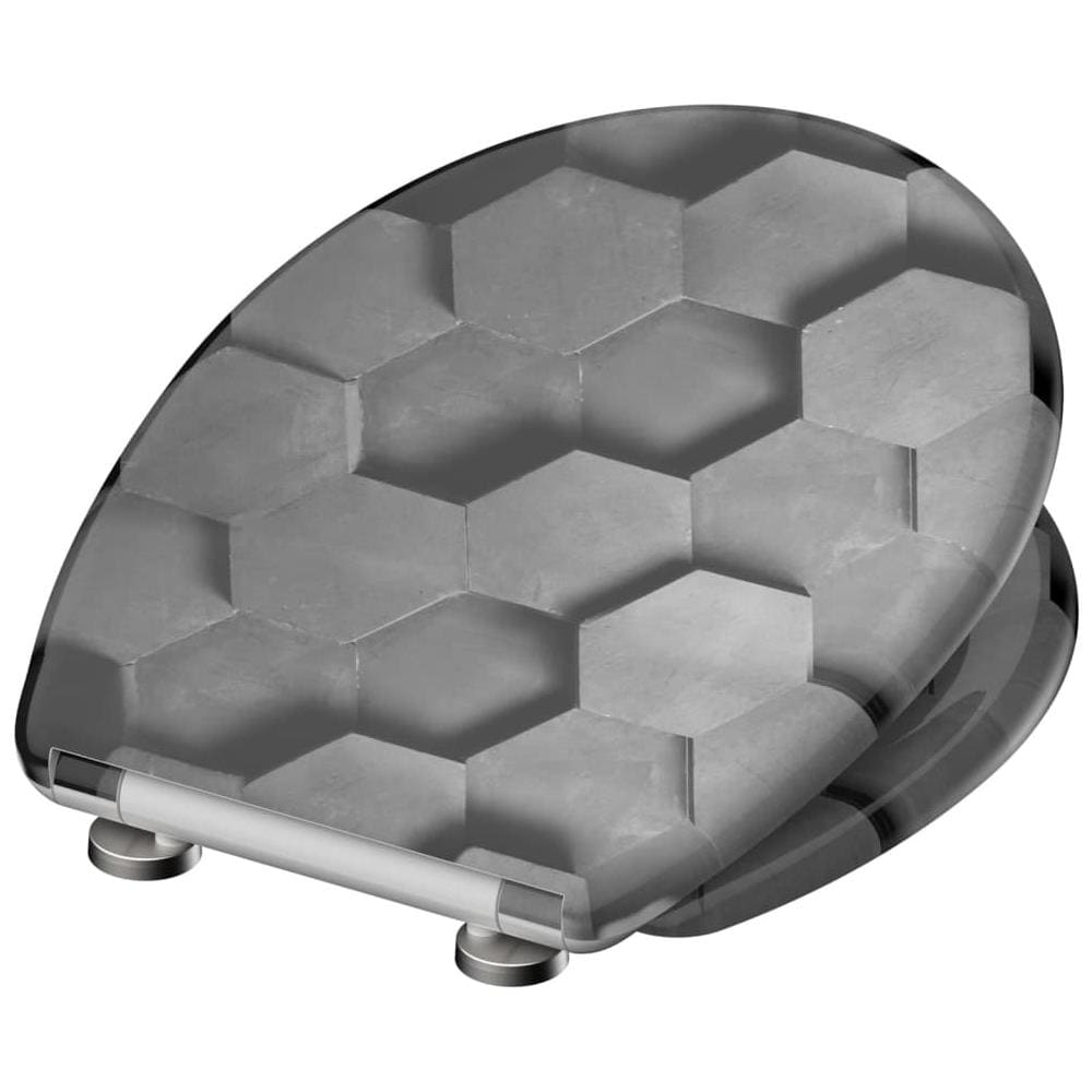 Tavoletta WC Chiusura Rallentata Sgancio Rapido GREY HEXAGONS - Foto 3
