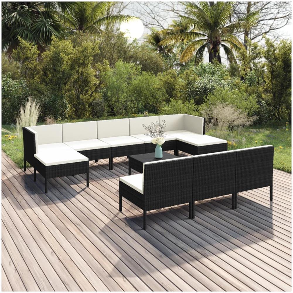Set Divani Da Giardino 11 Pz Con Cuscini In Polyrattan Nero - Foto 1