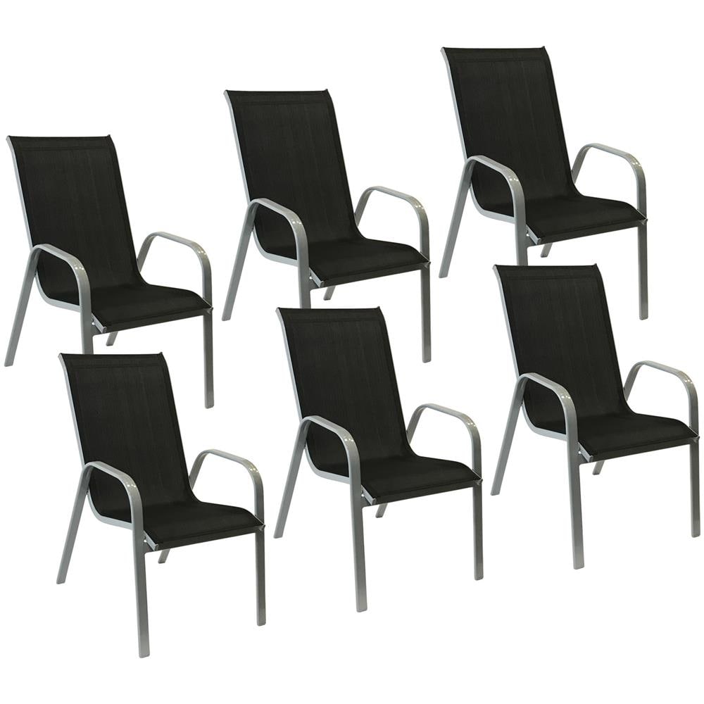 Set Di 6 Sedie Marbella In Textilene Nero - Alluminio Grigio - Foto 1