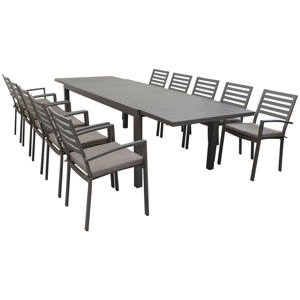 Set Tavolo Giardino Allungabile Rettangolare 200/300 X 100 Con 10 Poltrone In Alluminio Taupe Da Esterno - Foto 1