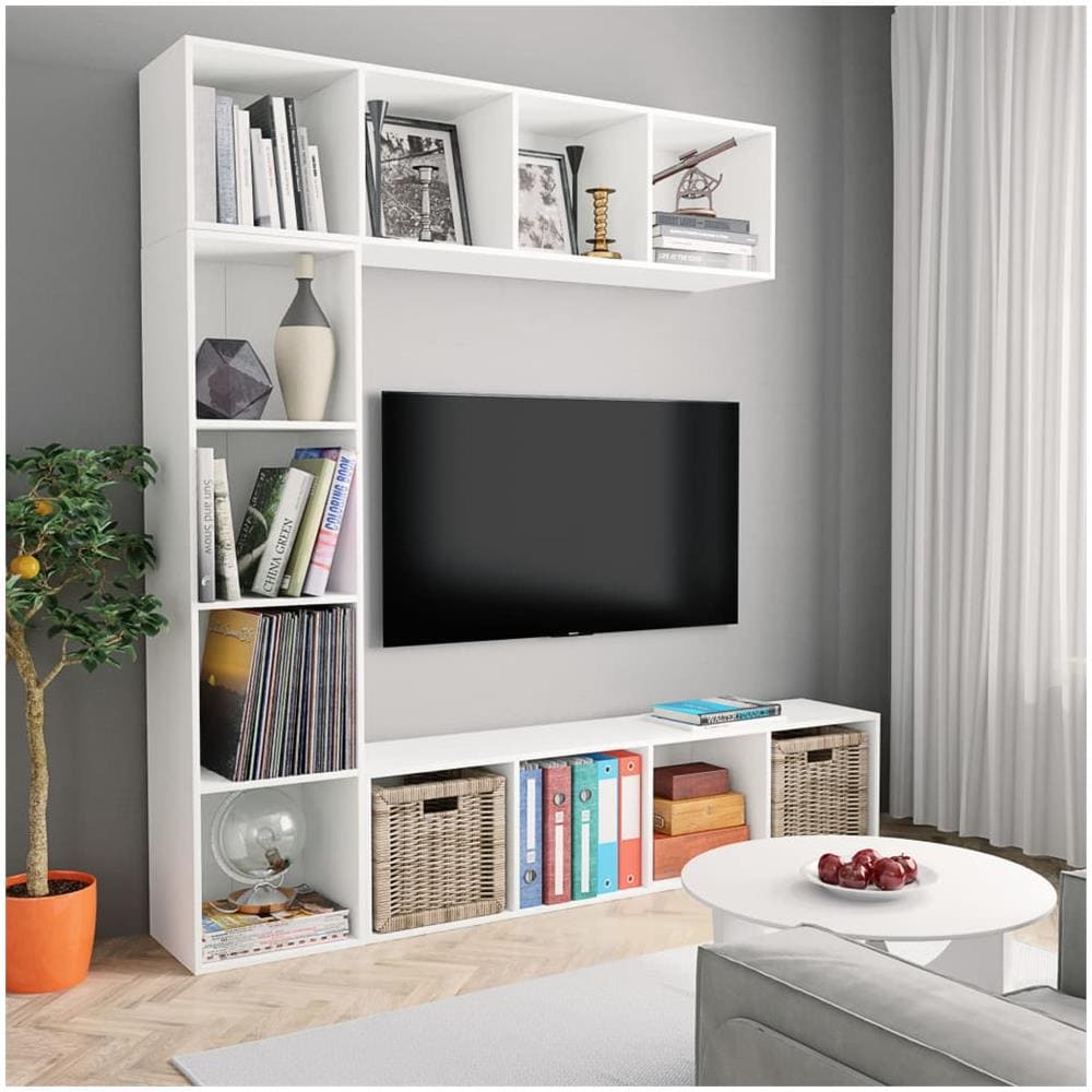 Set Mobili Libreria /Porta TV 3 pz Bianco 180x30x180 cm - Foto 1