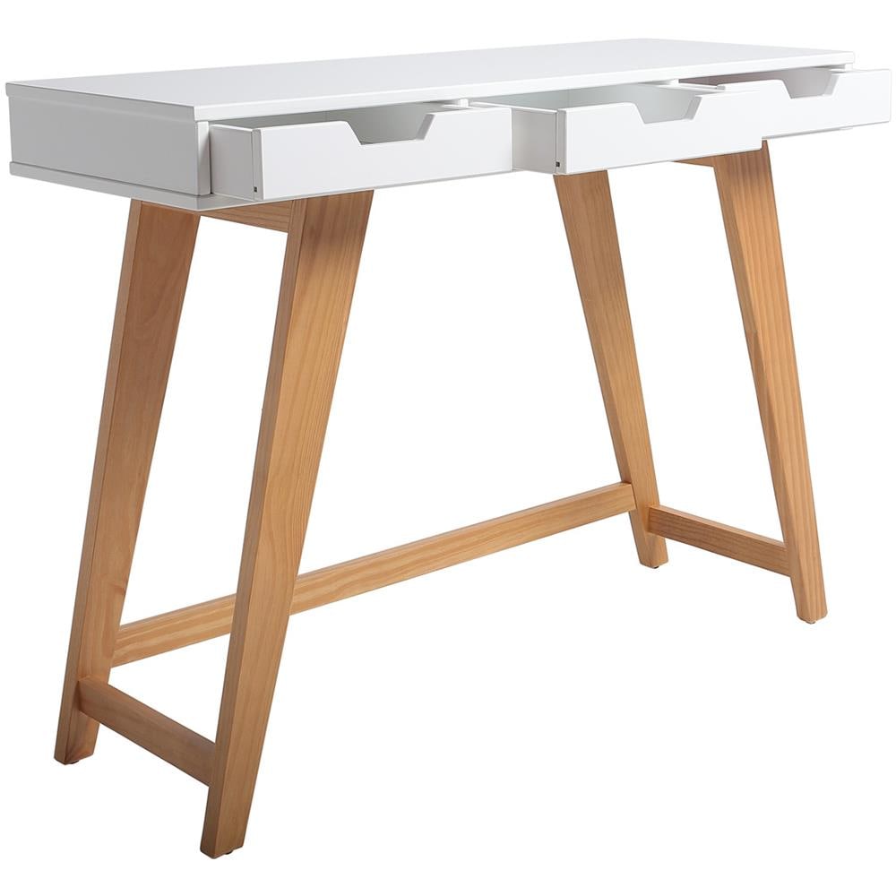 Venta-stock Tavolo Console Miranda 3 Cassetti Bianco, Legno Massello Piede - Foto 2