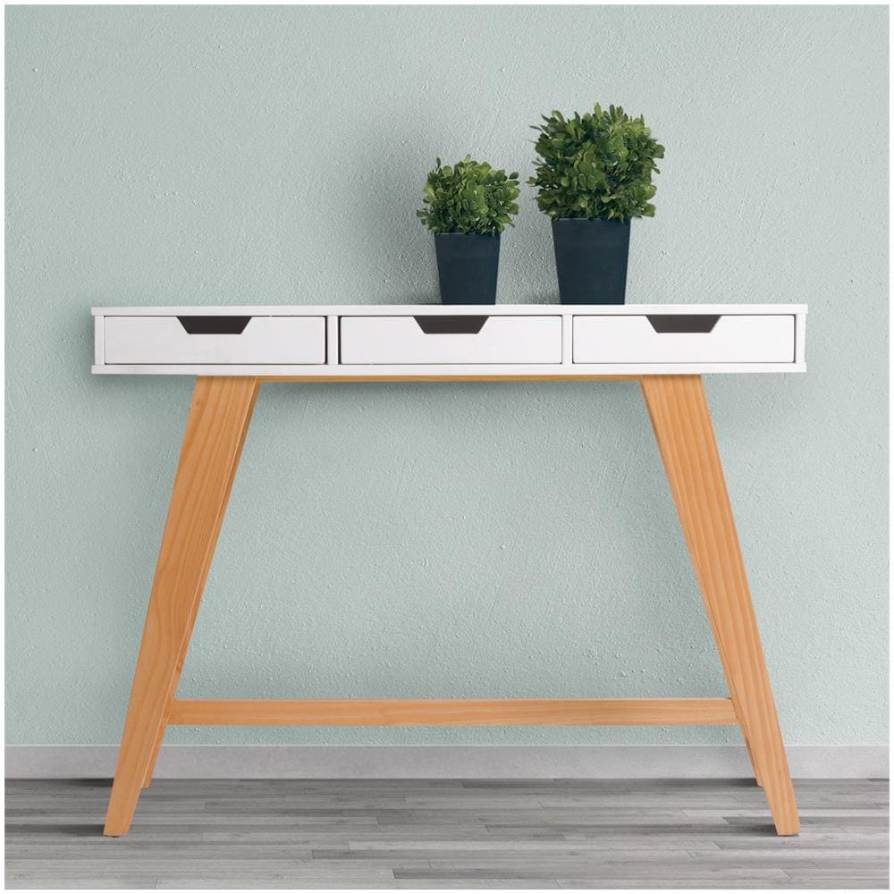 Venta-stock Tavolo Console Miranda 3 Cassetti Bianco, Legno Massello Piede - Foto 4