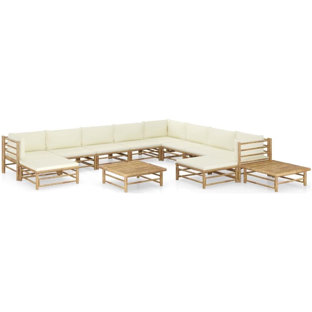 Set Divani Da Giardino 12 Pz Con Cuscini Bianco Crema In Bamb? - Foto 1