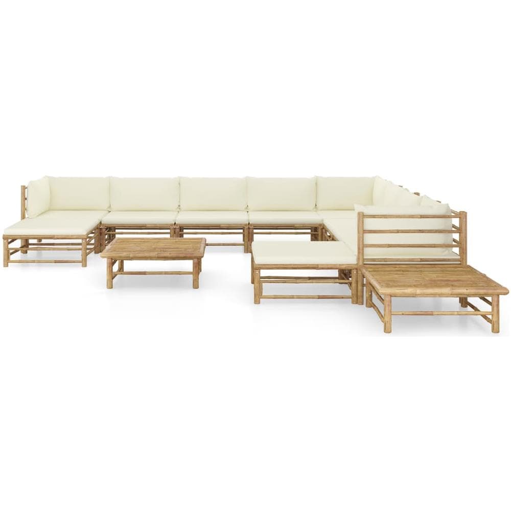 Set Divani Da Giardino 12 Pz Con Cuscini Bianco Crema In Bamb? - Foto 2