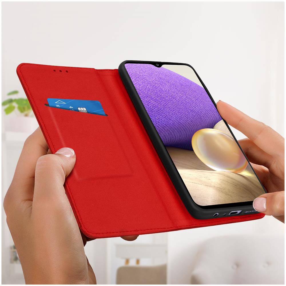 Custodia Samsung Galaxy A32 5g Portacarte Supporto Video Vera Pelle Rossa - Foto 2
