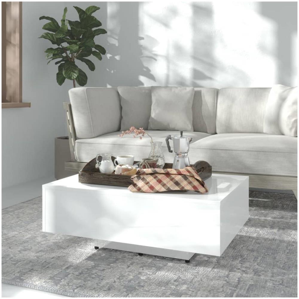 Tavolino da Salotto Bianco Lucido 85x55x31 cm Legno Multistrato - Foto 1