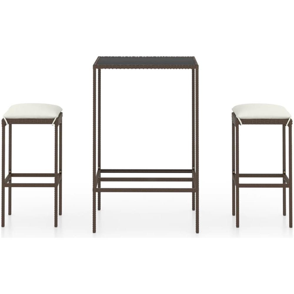 Set Bar da Giardino 3 pz con Cuscini Polyrattan Marrone - Foto 1