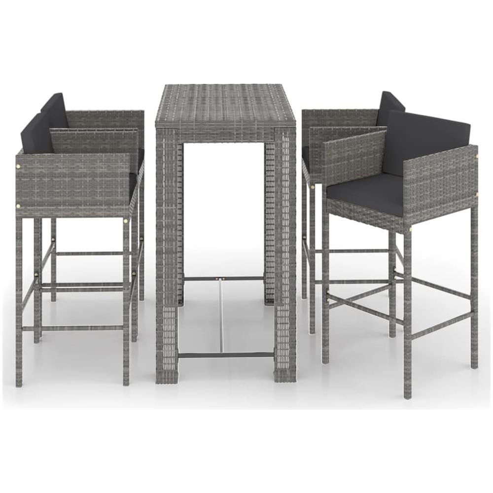 Set Da Bar Da Giardino 5 Pz Con Cuscini In Polyrattan Grigio - Foto 2