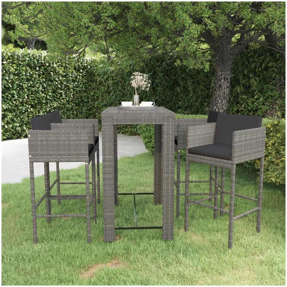 Set Da Bar Da Giardino 5 Pz Con Cuscini In Polyrattan Grigio - Foto 1