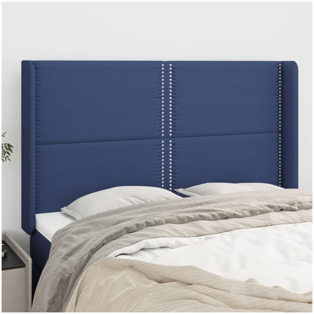 Testiera Ad Orecchio Blu 147x16x118/128 Cm In Tessuto - Foto 1