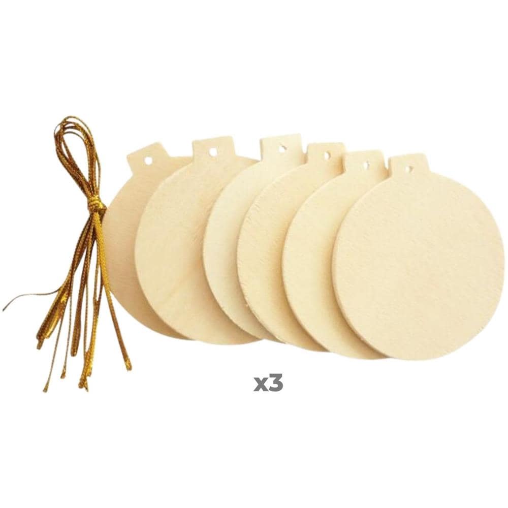 18 Palline Natalizie Piatte In Legno Da Appendere 6 Cm - Foto 1
