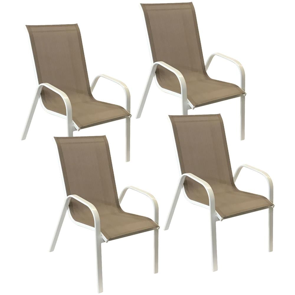 Set Di 4 Sedie Marbella In Textilene Tortora - Alluminio Bianco - Foto 1
