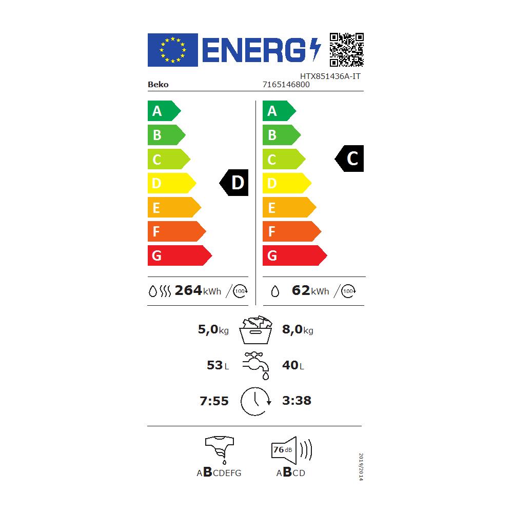 Lavasciuga HTX851436A-IT b300 Capacità Lav /Asc 8/5 Kg Classe D Centrifuga 1400 giri - Foto 2