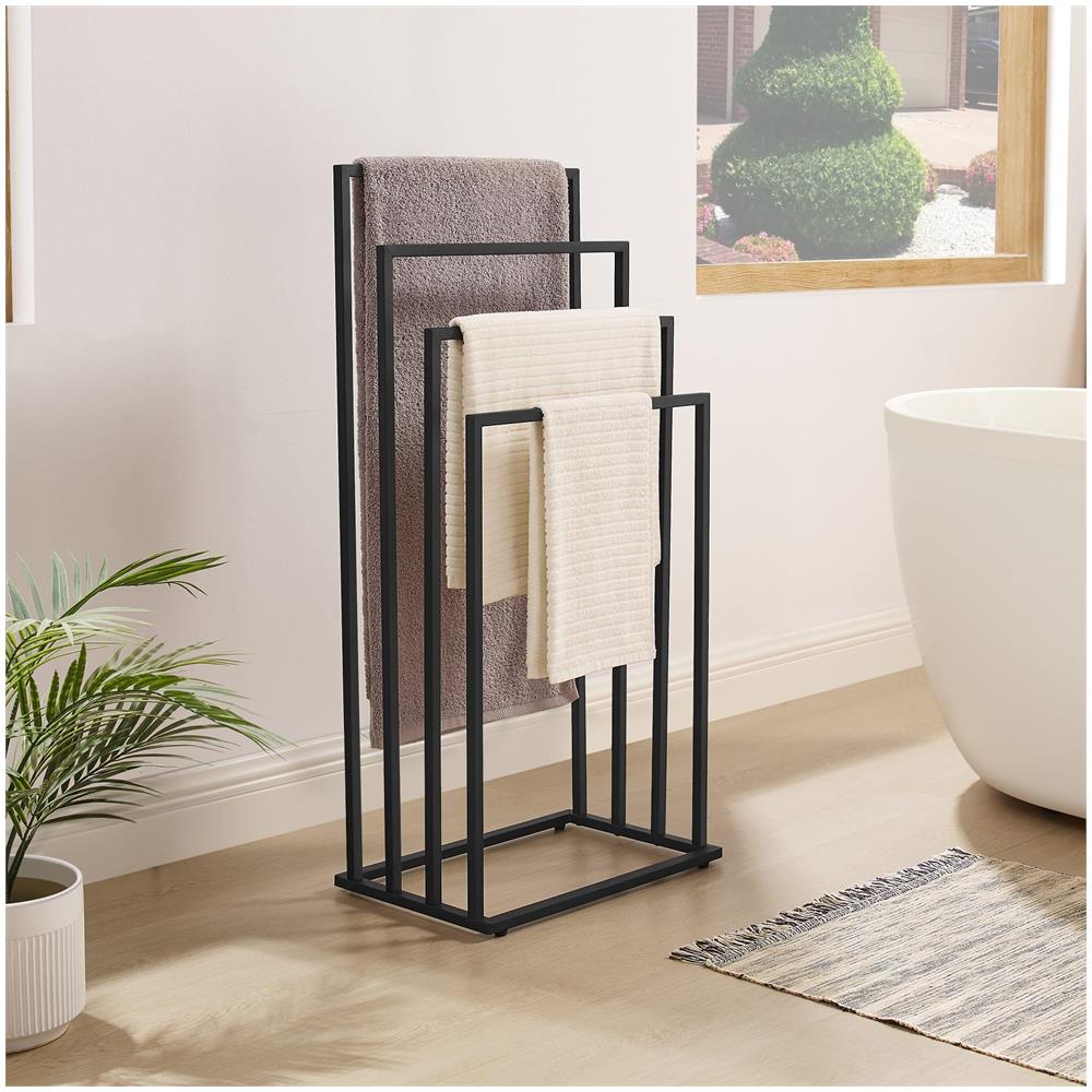 Portasciugamani Valora a 4 ripiani in acciaio nero, autoportante, 4 ripiani - Foto 2