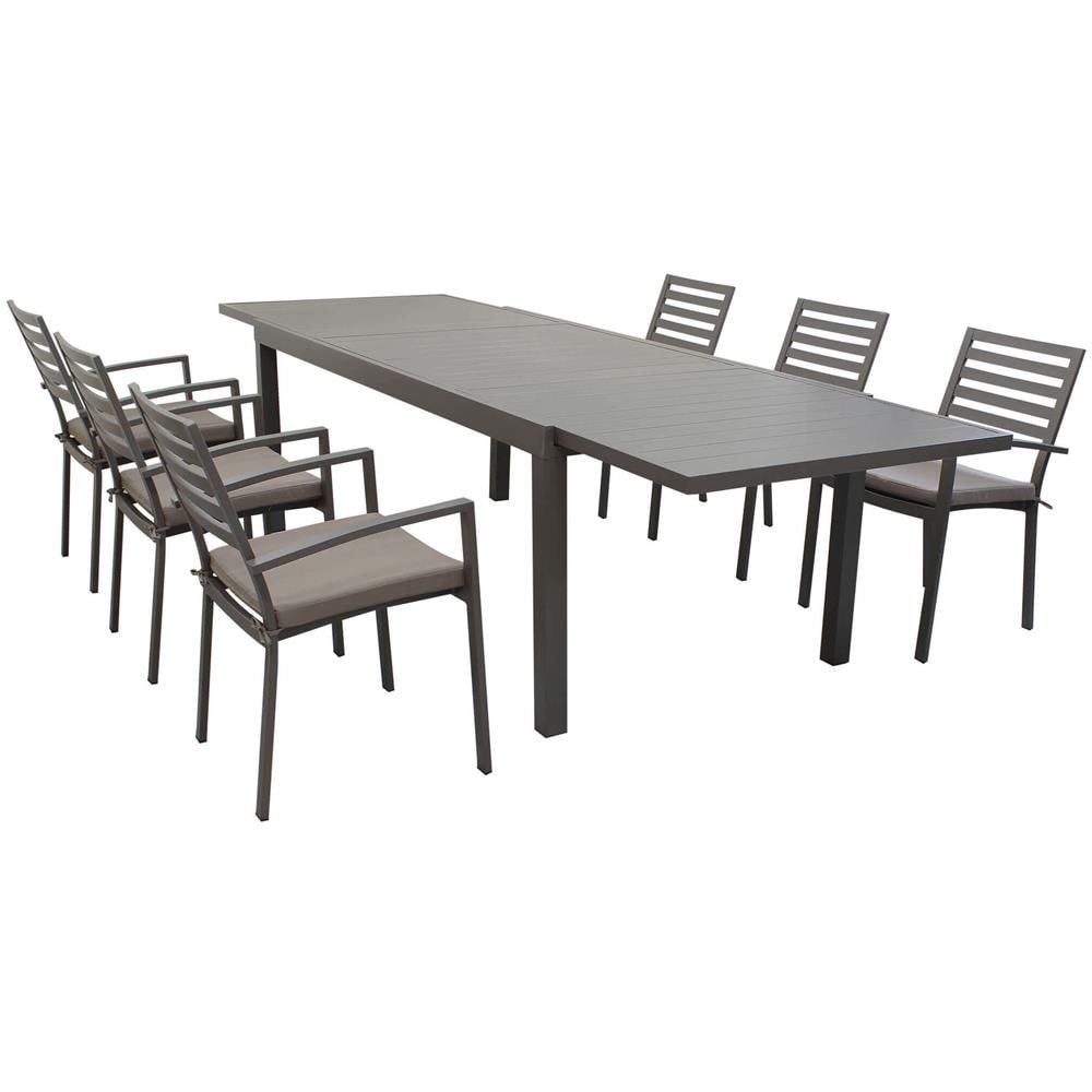 Set Tavolo Giardino Allungabile Rettangolare 160/240 X 90 Con 6 Poltrone In Alluminio Taupe Da Esterno - Foto 1