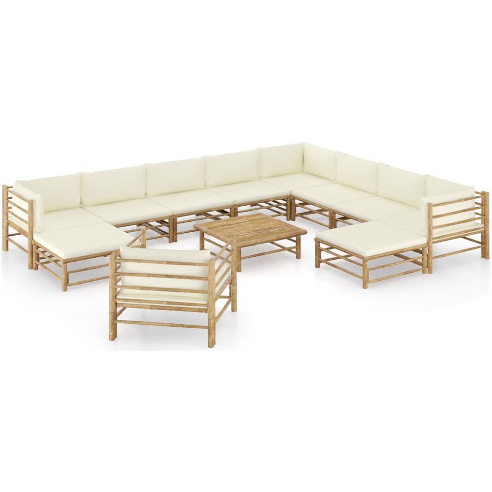 Set Divani Da Giardino 12 Pz Con Cuscini Bianco Crema In Bamb? - Foto 1