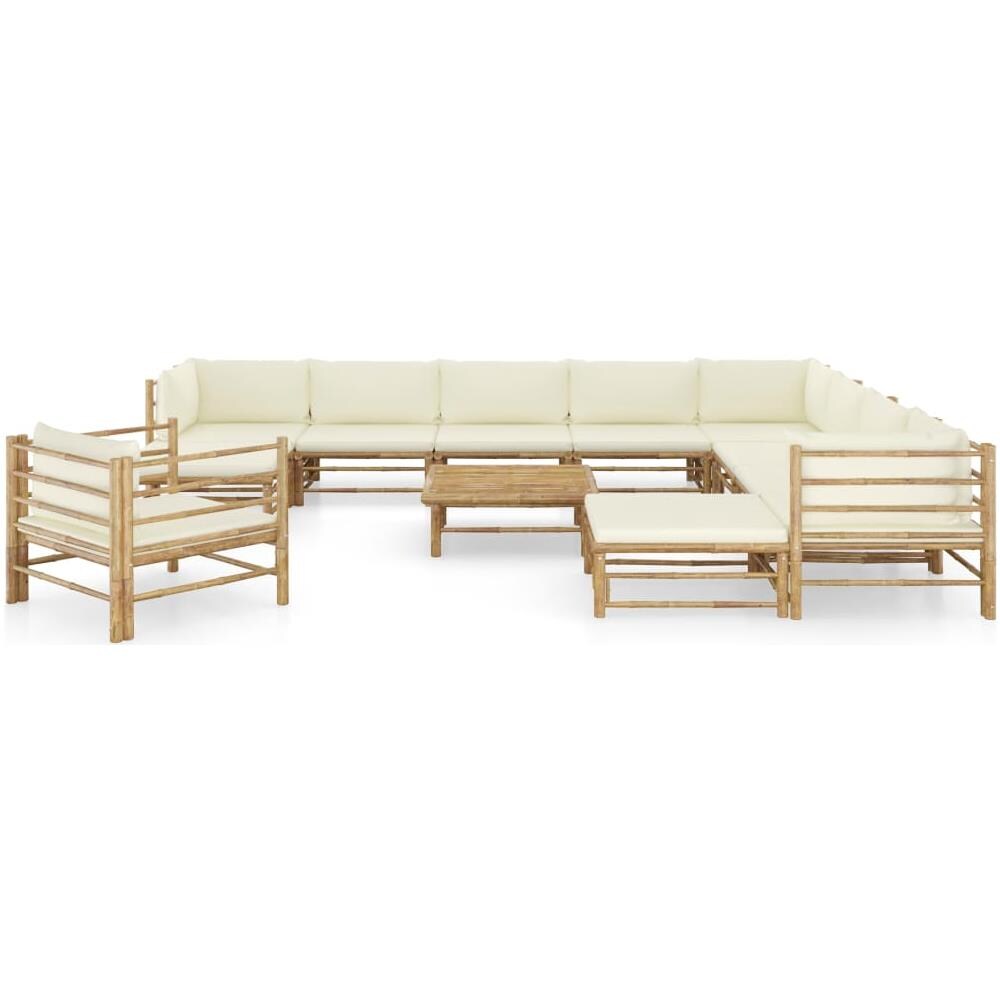 Set Divani Da Giardino 12 Pz Con Cuscini Bianco Crema In Bamb? - Foto 2