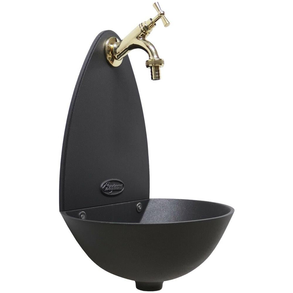 Rubinetto mod. 303B in ottone brunito per giardino fontana a muro esterno completo di rosone modello Fiore colore grigio ghisa