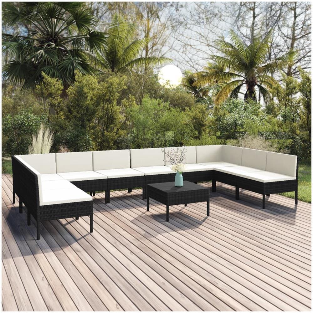 Set Divani Da Giardino 11 Pz Con Cuscini In Polyrattan Nero - Foto 1
