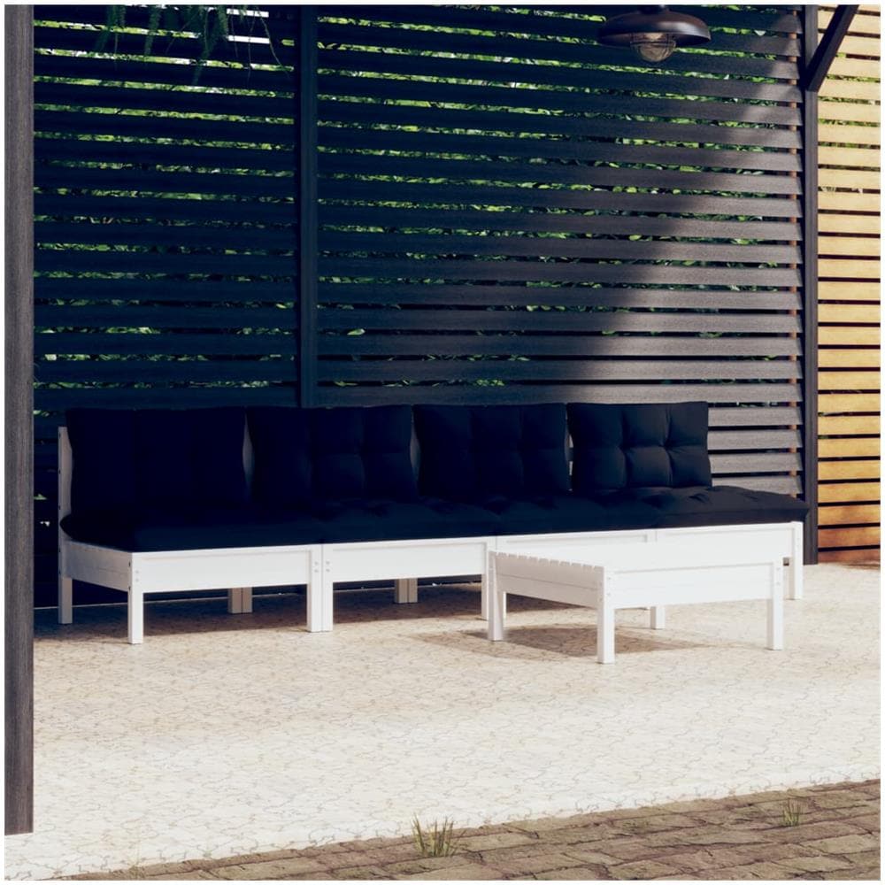 Set Divani Da Giardino 5 Pz Con Cuscini Antracite Legno Di Pino - Foto 1