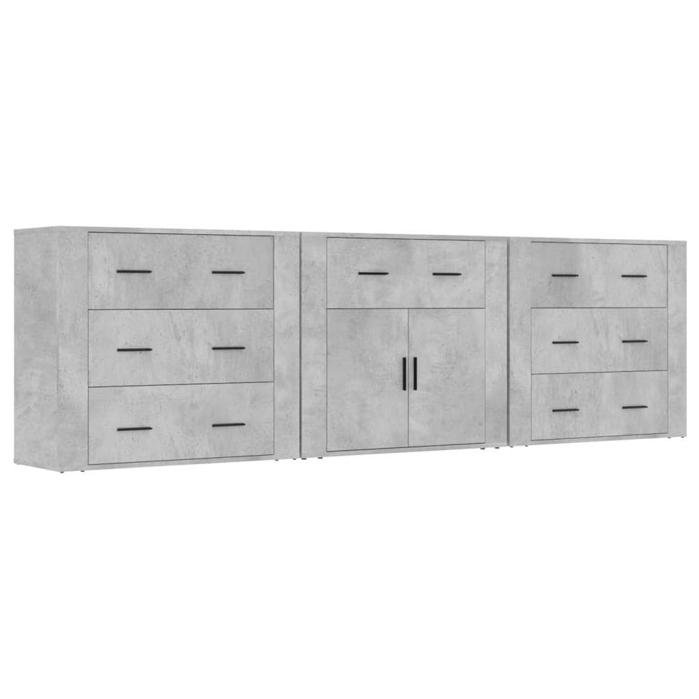 Credenze 3 Pz Grigio Cemento In Legno Multistrato - Foto 2