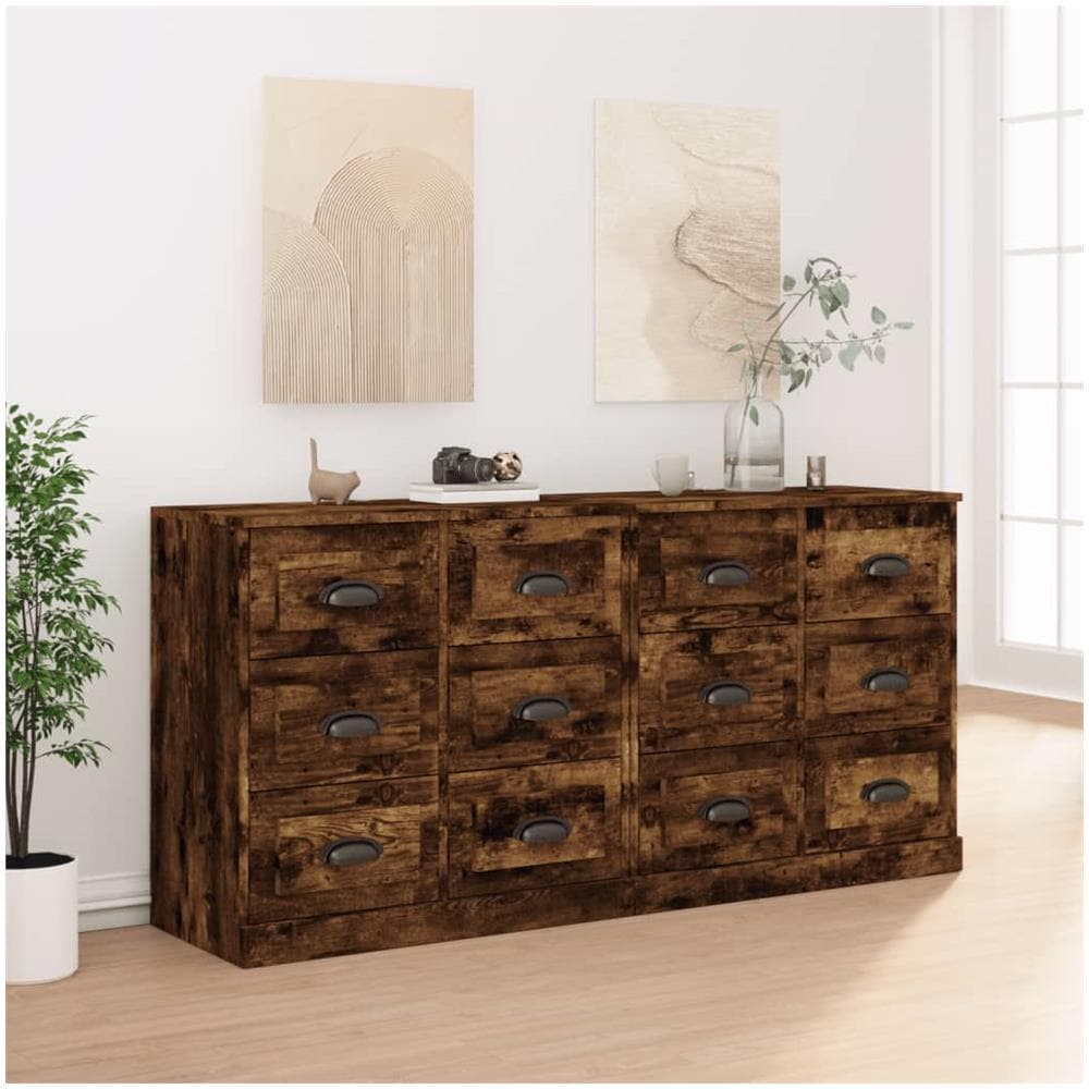 Credenze 2 Pz Rovere Fumo In Legno Multistrato - Foto 1