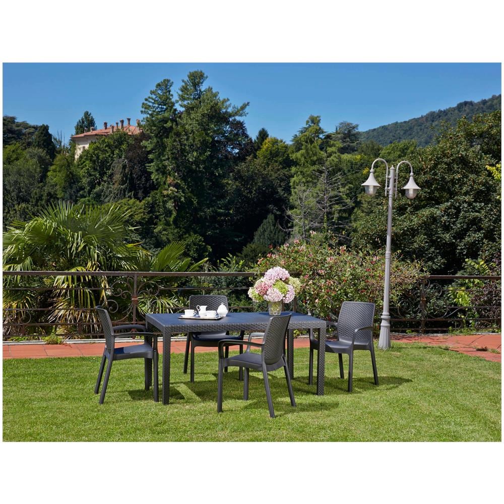 Tavolo Da Esterno Imola, Tavolo Fisso Rettangolare, Tavolo Da Giardino Multiuso Effetto Rattan, 100% Made In Italy, 138x78h72 Cm, Antracite - Foto 1