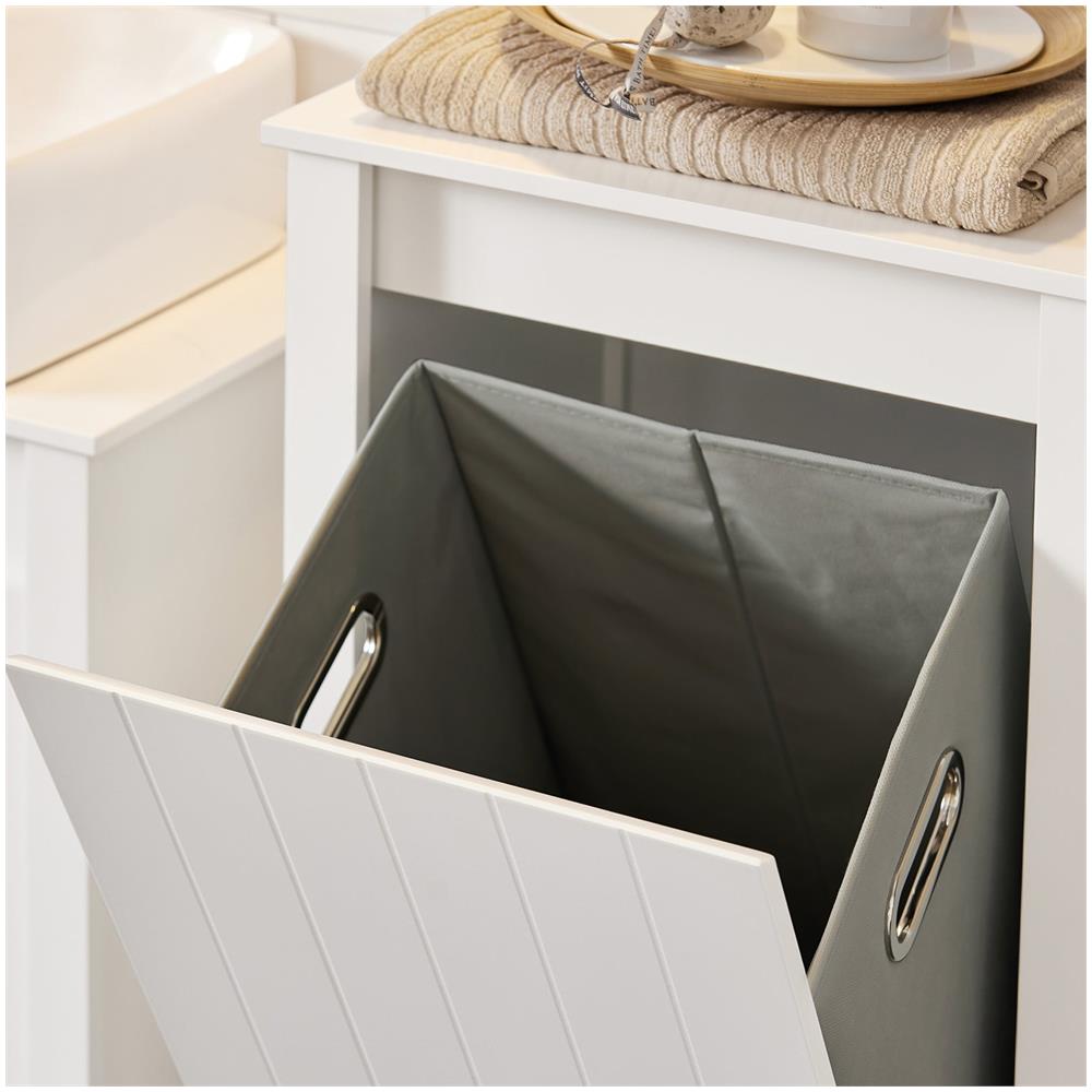 Mobile Colonna Bagno Mobile Alto Con Portabiancheria Apribile Mobile Bagno Mobile Bagno Stretto Bianco 45x35x171cm Bzr102-w - Foto 2