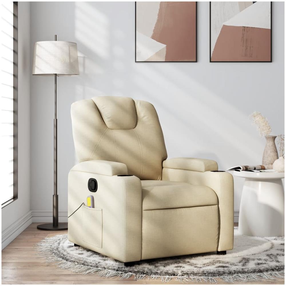 Poltrona Massaggiante Reclinabile Crema In Tessuto - Foto 1