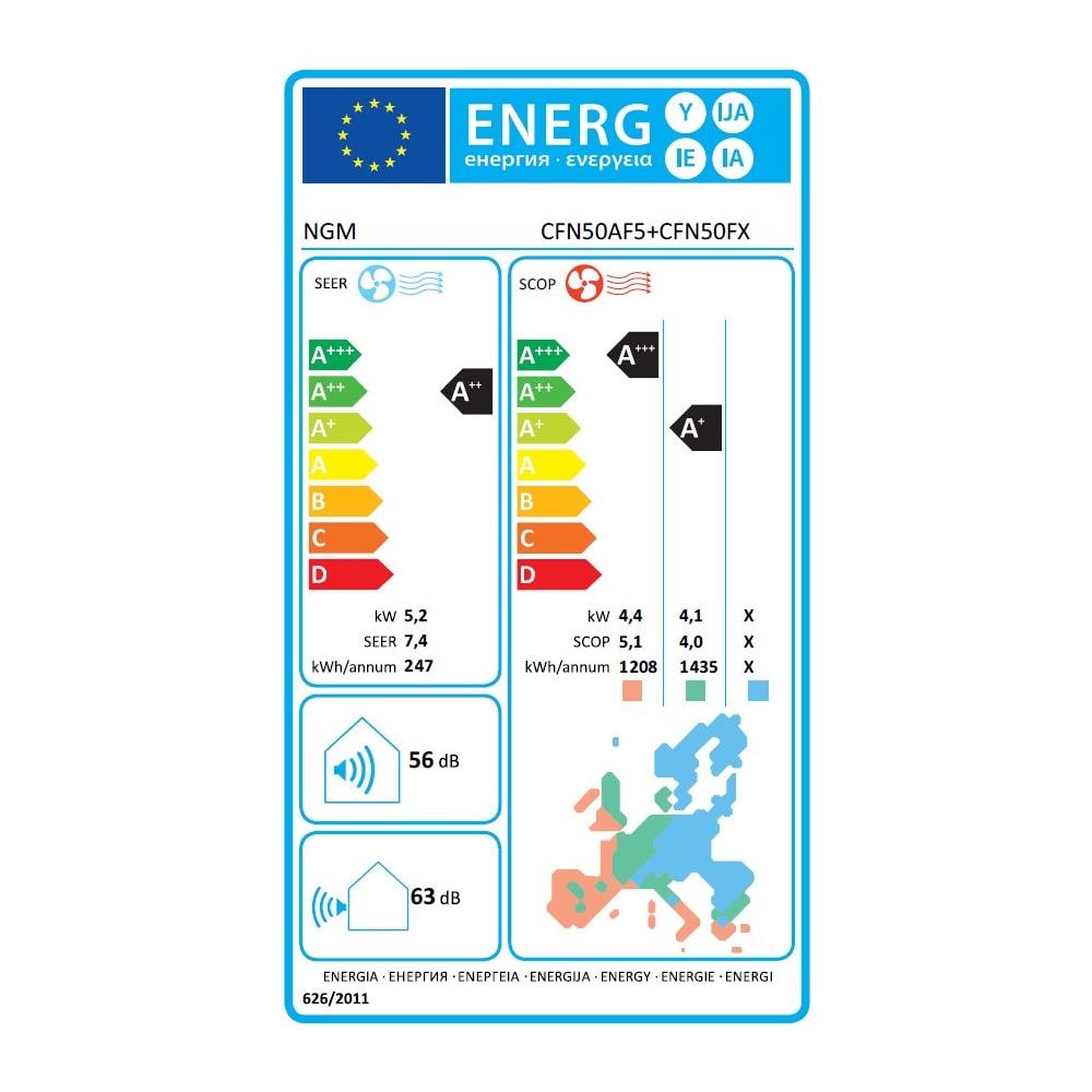 Condizionatore Fisso Monosplit CFN50AF5MKIT Potenza 18000 BTU /H Classe A++ /A+ Inverter e Wi-Fi - Foto 2