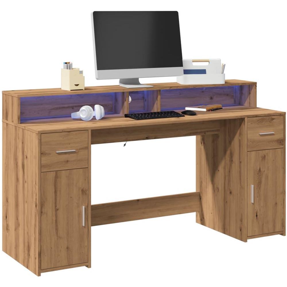 Scrivania con Luci LED Rovere 160x55x91 cm in Legno Multistrato - Foto 2