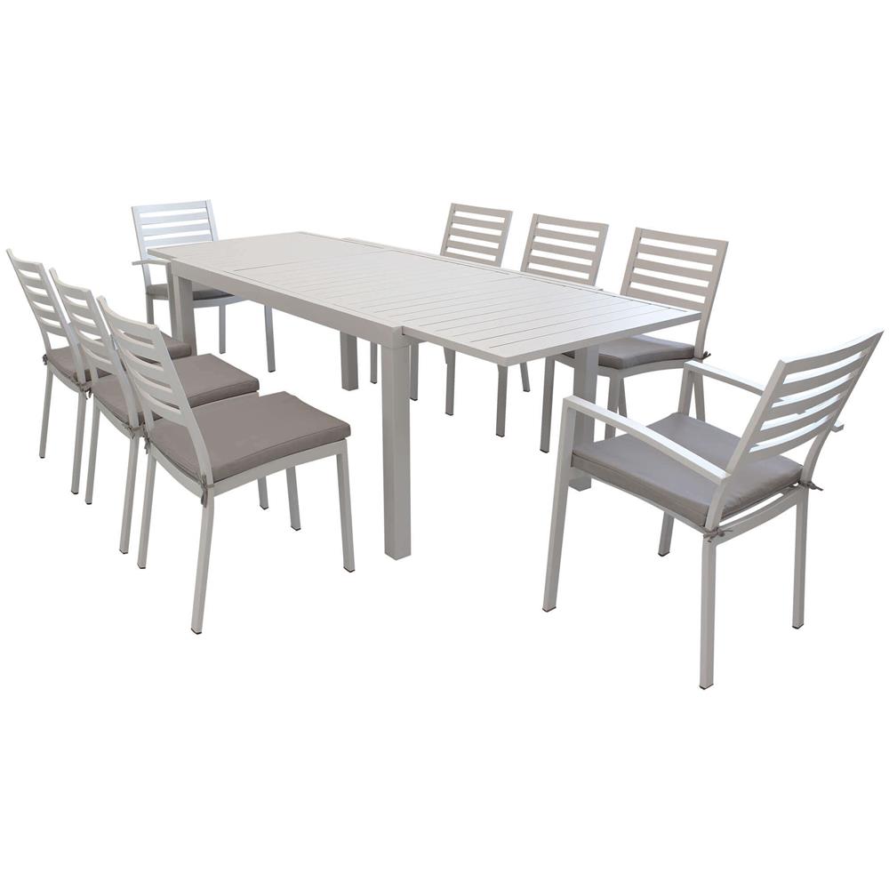 Set Tavolo Giardino Allungabile Rettangolare 160/240 X 90 Con 6 Sedie E 2 Poltrone In Alluminio Tortora Da Esterno - Foto 1