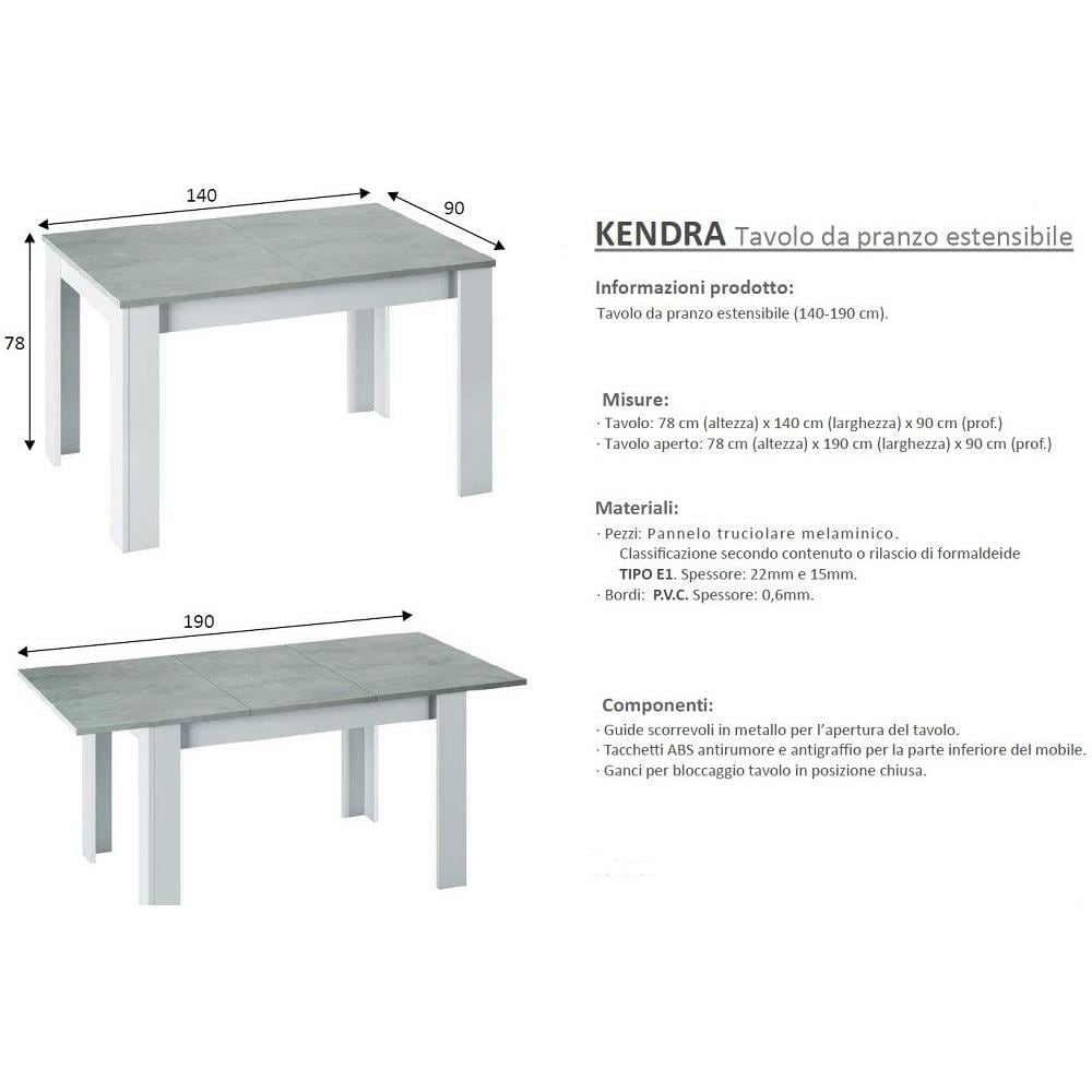 Kit Tavolo Allungabile Kendra Cm 90x140/190x78 Bianco / Cemento - Foto 2