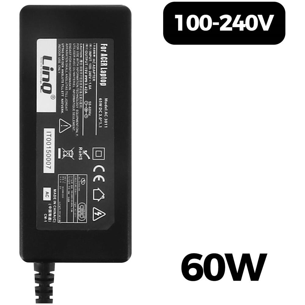 Caricabatterie Pc Acer 60w / 19v 3.16a Estremità 5.5*2.1 Mm Ac-6021 Nero - Foto 5