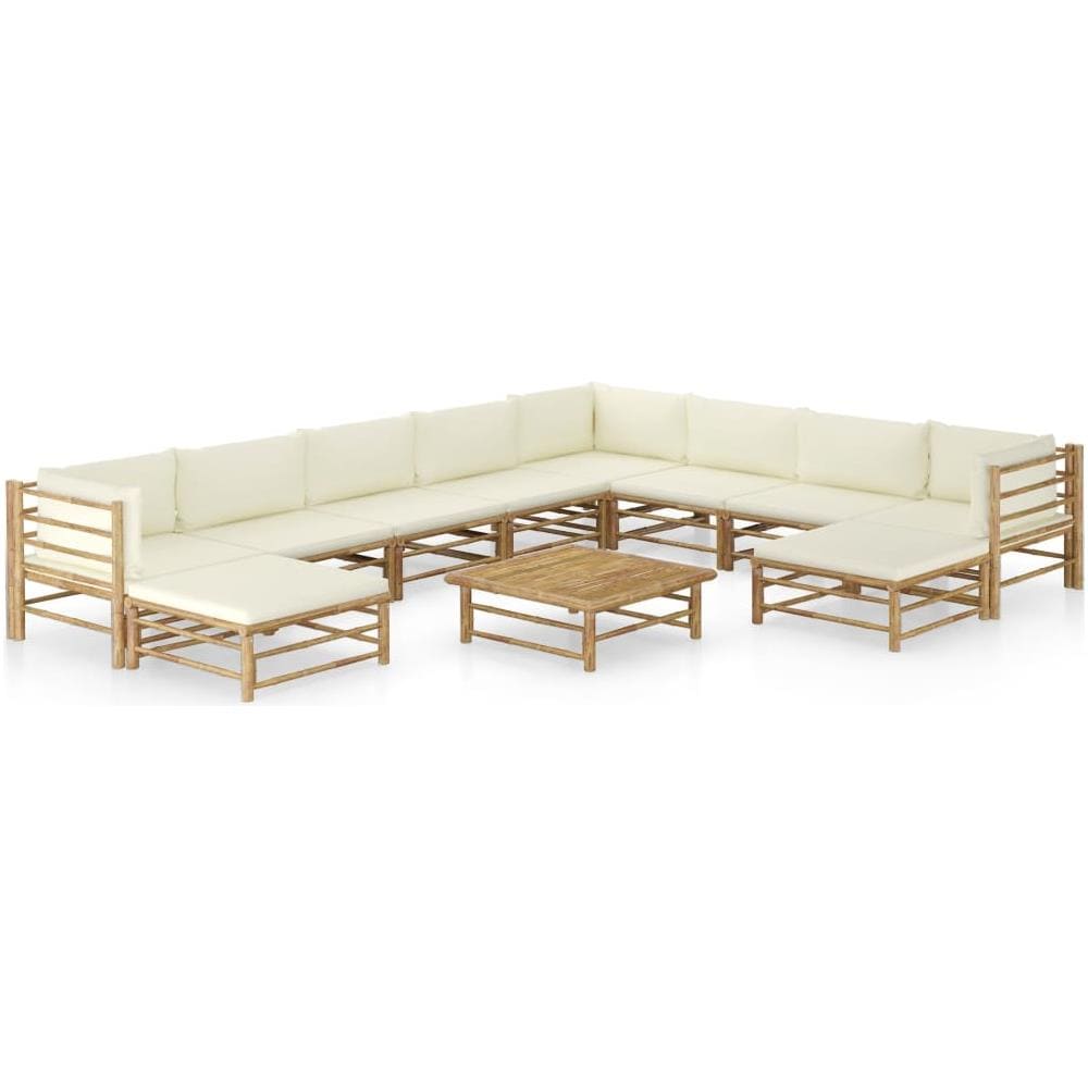 Set Divani Da Giardino 11 Pz Con Cuscini Bianco Crema In Bamb? - Foto 1