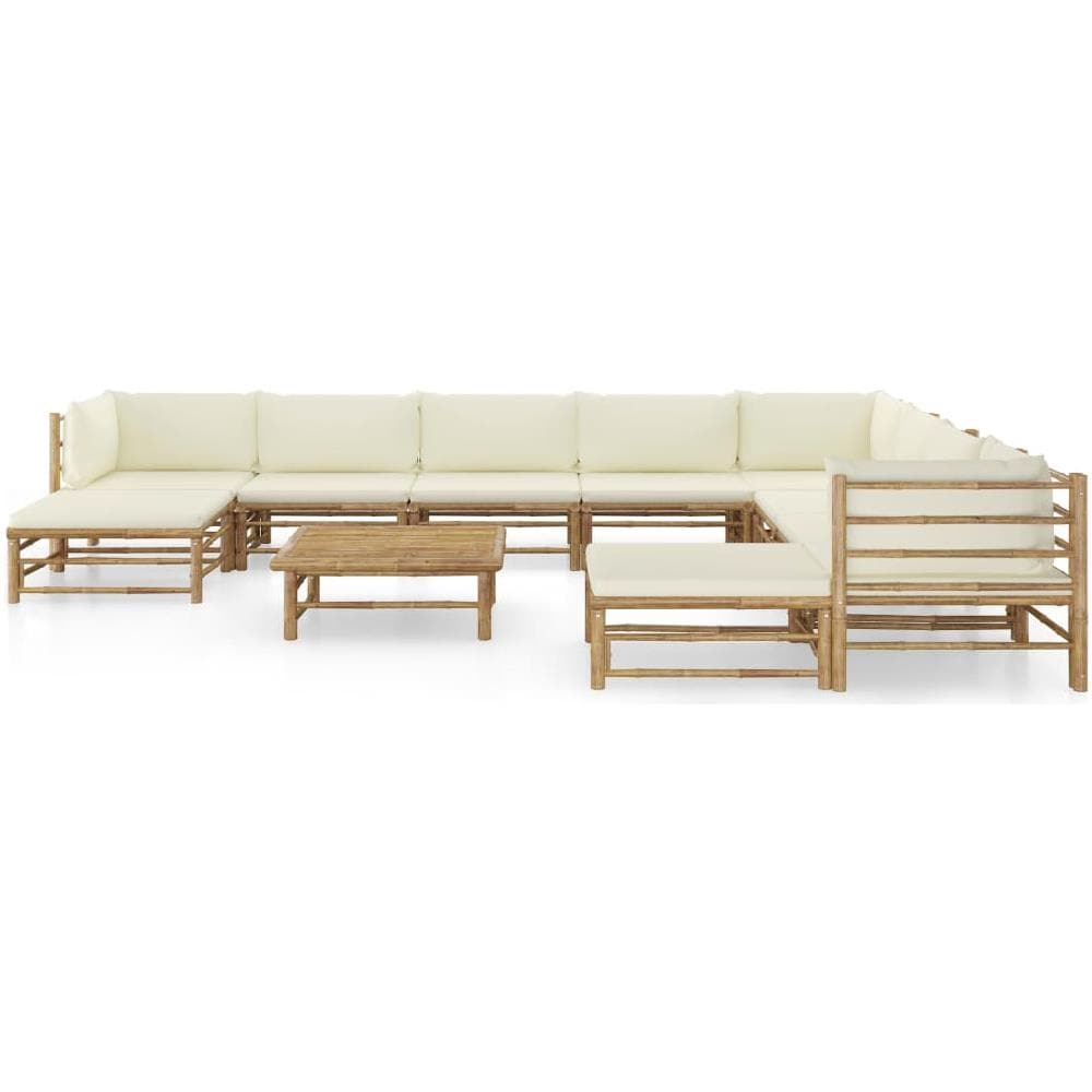 Set Divani Da Giardino 11 Pz Con Cuscini Bianco Crema In Bamb? - Foto 2