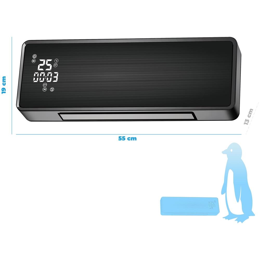 Riscaldatore Split Da Parete In Ceramica 2000 W Con Frontale In Vetro Nero Con Controllo Wifi E Timer - Foto 2