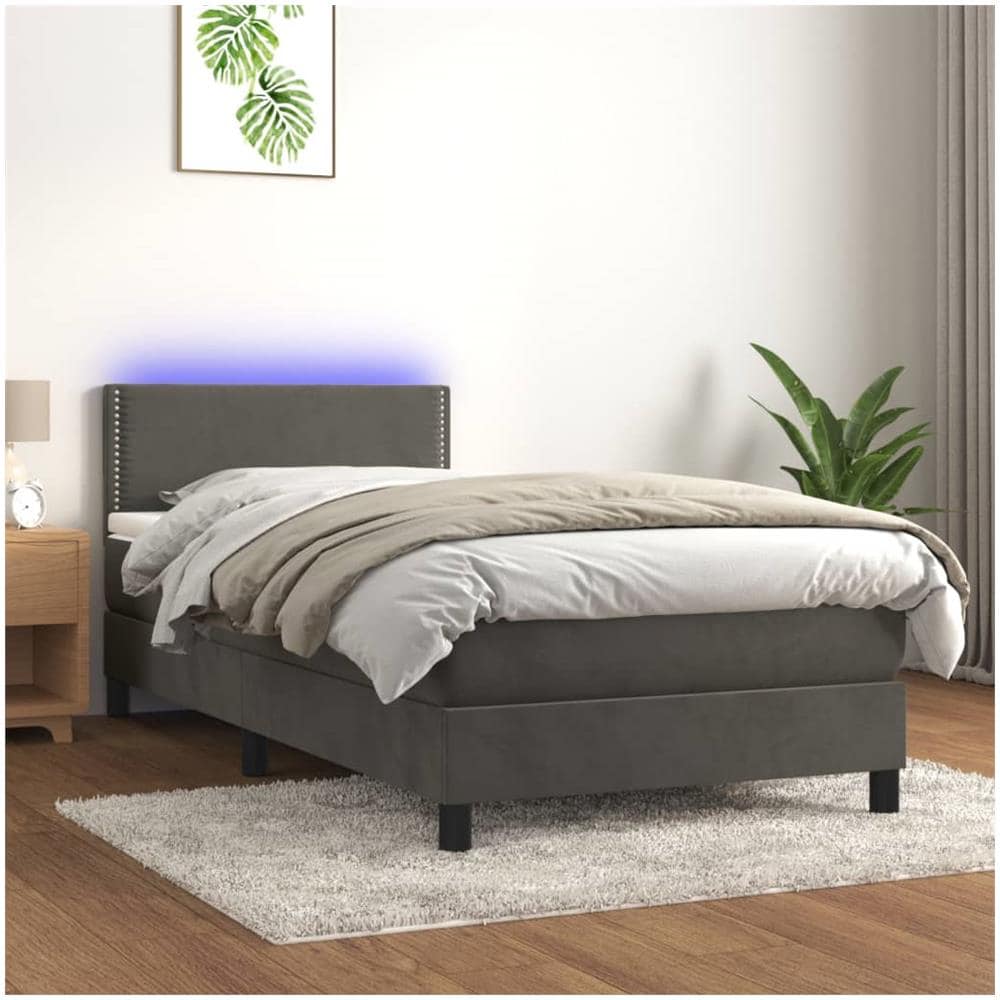 Letto A Molle Con Materasso E Led Grigio Scuro 80x200cm Velluto - Foto 1