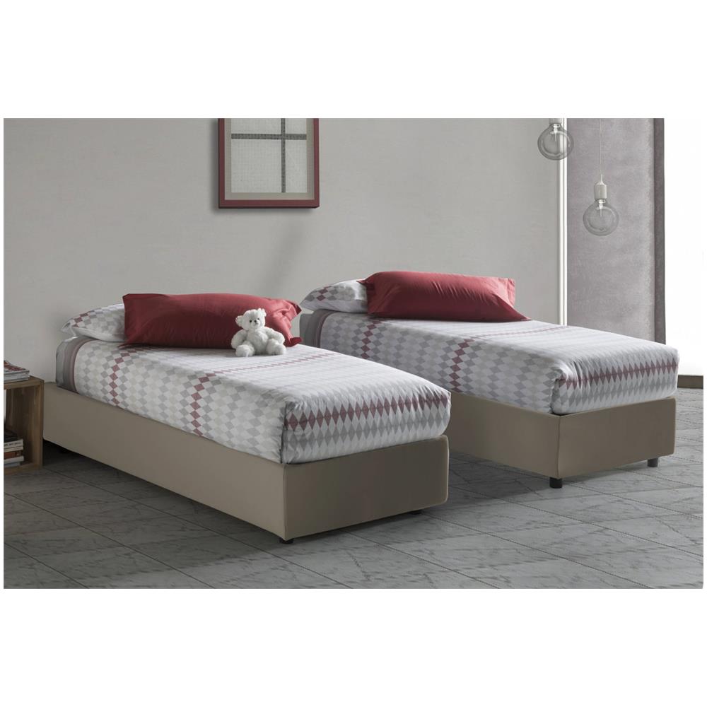 Letto Singolo Eleonora, Letto Contenitore Con Rivestimento In Ecopelle, 100% Made In Italy, Apertura Frontale, Con Materasso Cm 80x190 Incluso, Tortora - Foto 2