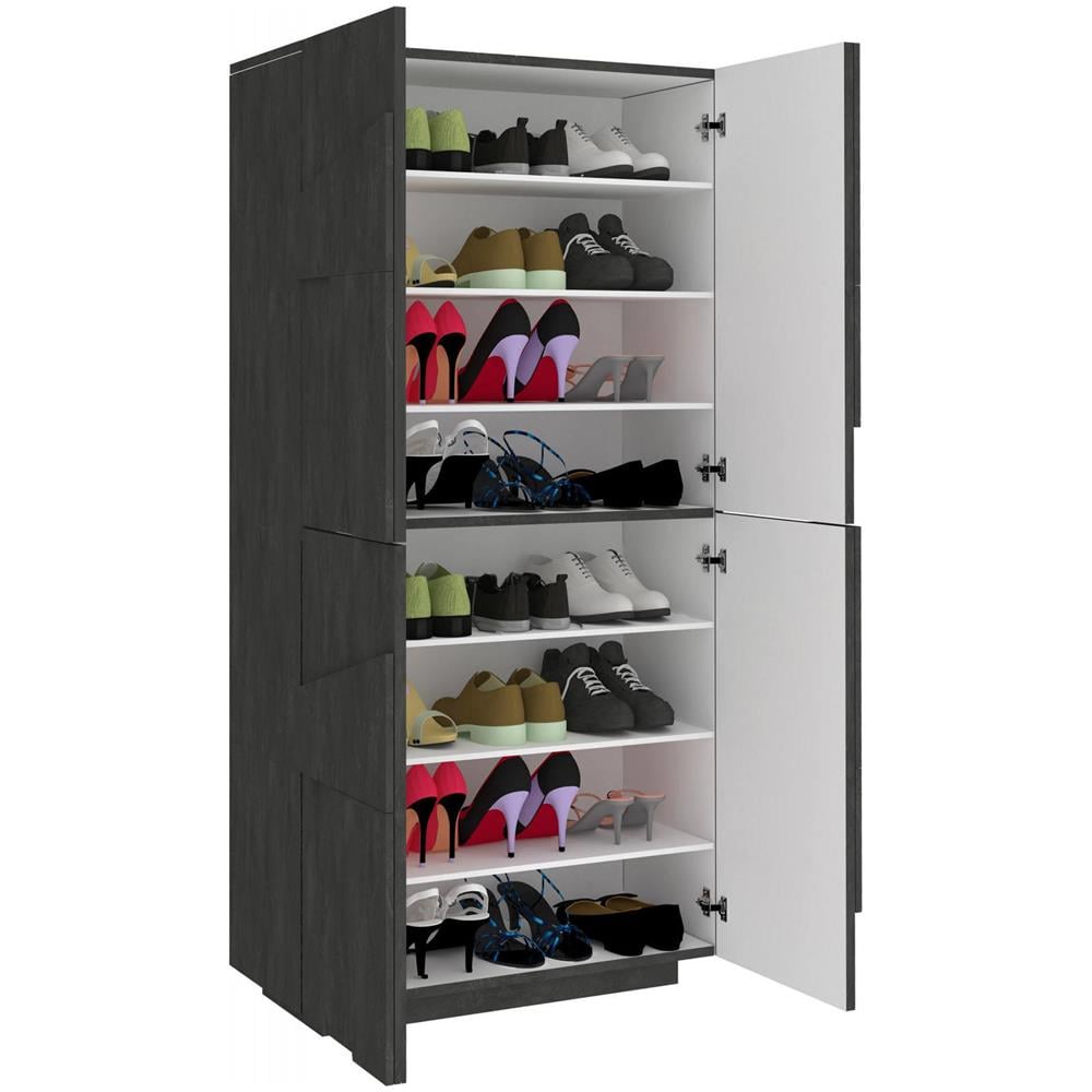 Scarpiera Orfeo, Mobile Multiuso A 4 Ante Battenti, Portascarpe Da Ingresso, 100% Made In Italy, Cm 81x38h167, Ardesia - Foto 4