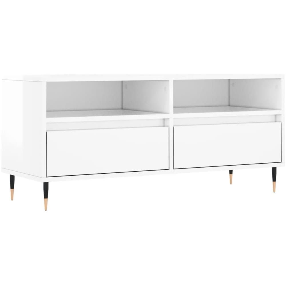 Mobile Porta Tv Bianco Lucido 100x34,5x44,5cm Legno Multistrato - Foto 2
