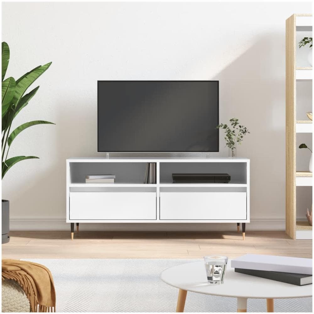 Mobile Porta Tv Bianco Lucido 100x34,5x44,5cm Legno Multistrato - Foto 1
