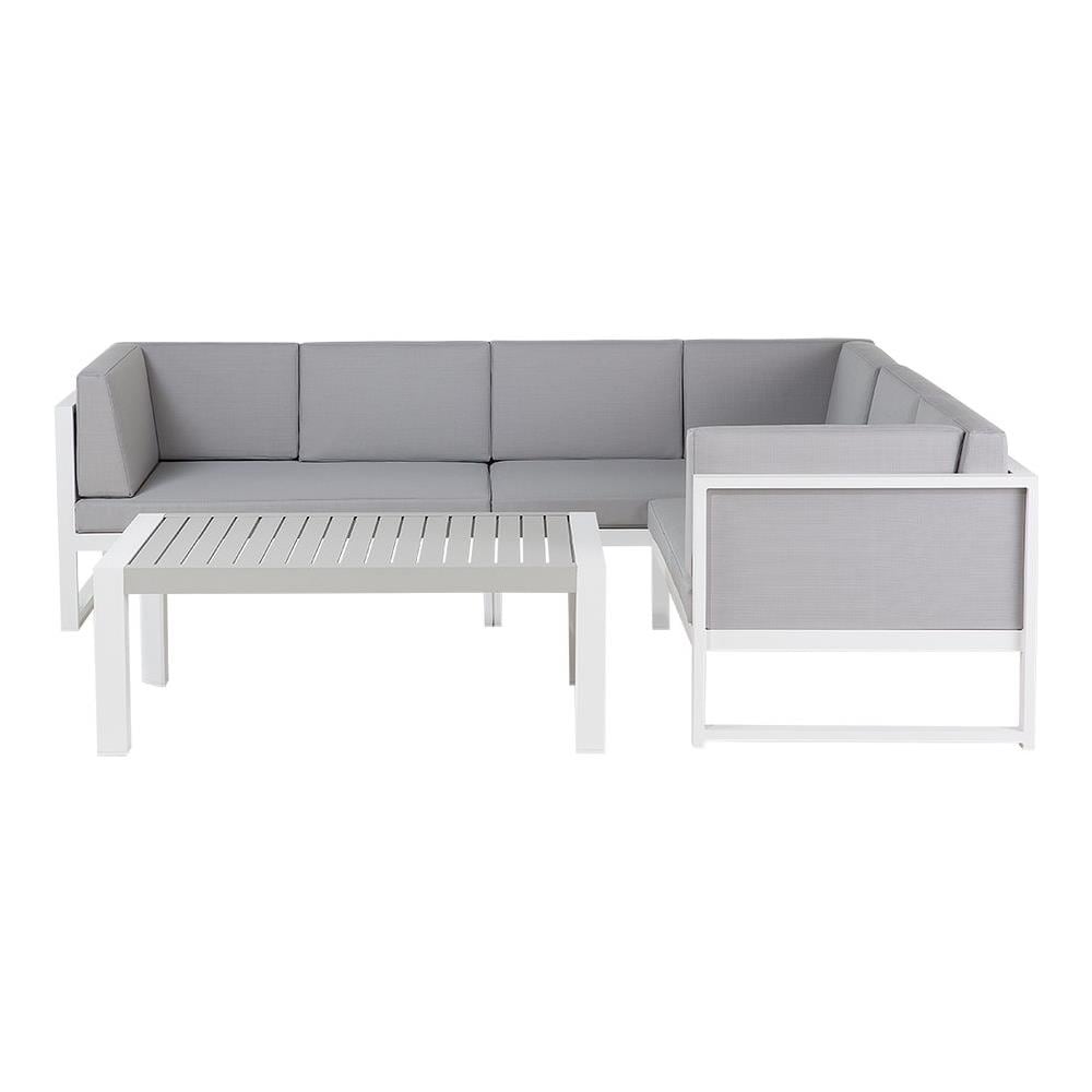 Divano Angolare Da Giardino Con Tavolino In Alluminio Bianco Castella - Foto 1