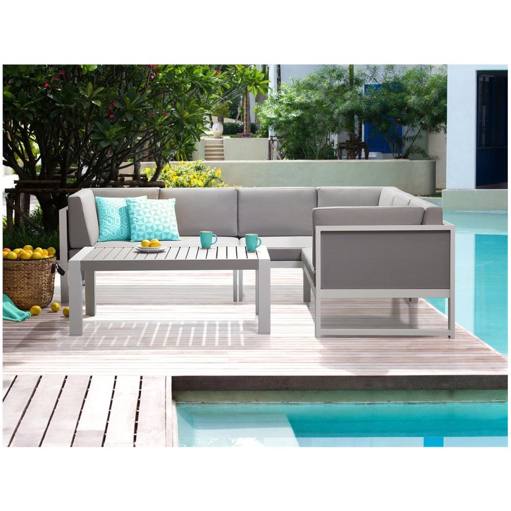 Divano Angolare Da Giardino Con Tavolino In Alluminio Bianco Castella - Foto 2