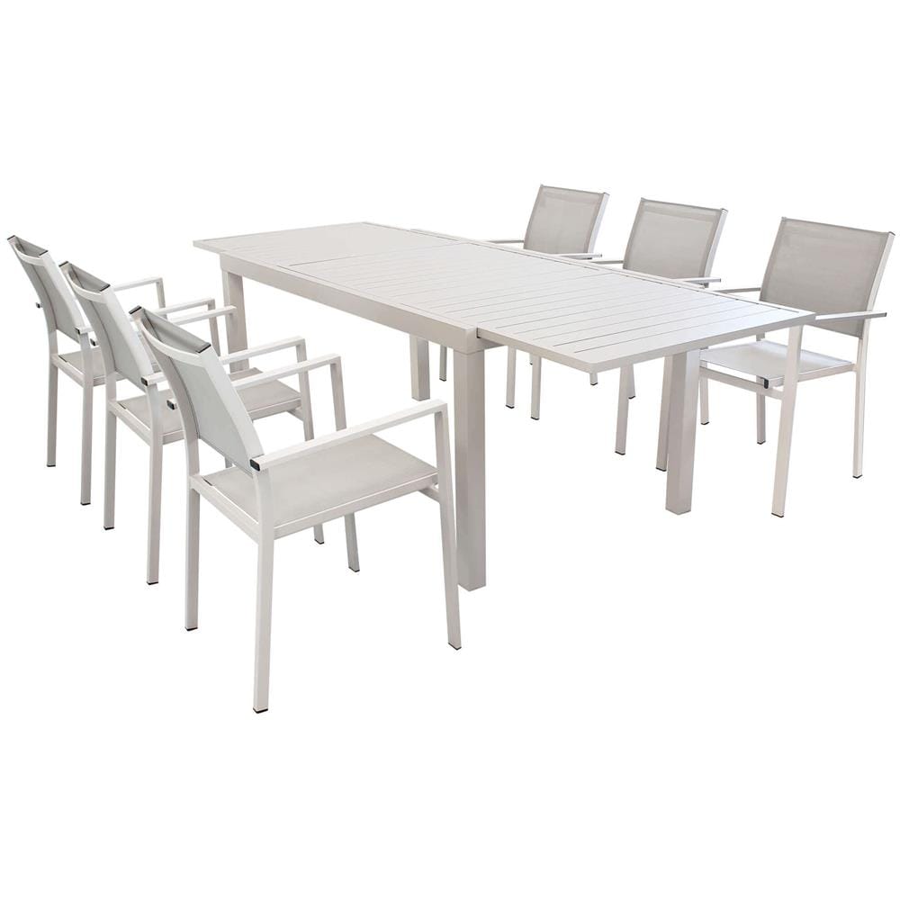 Set Tavolo Giardino Rettangolare Allungabile 160/240 X 90 Con 6 Poltrone In Alluminio Tortora Da Esterno - Foto 1