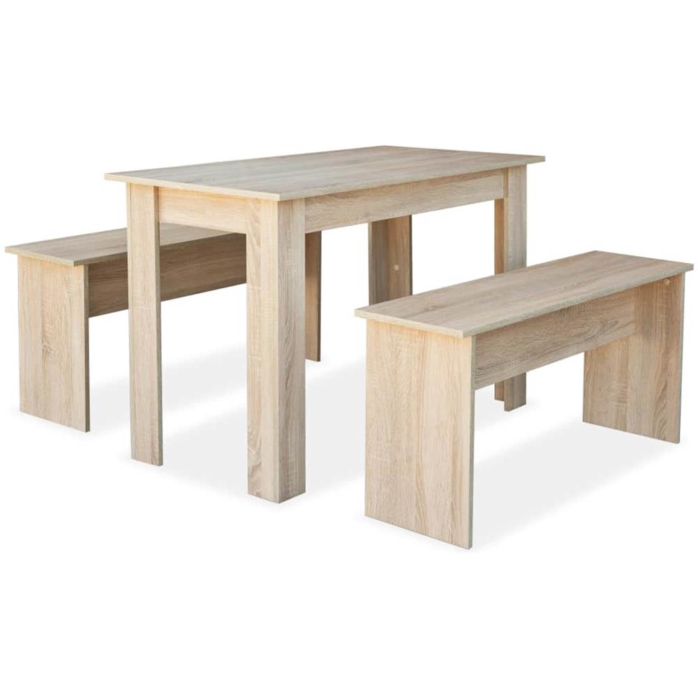 Tavolo da Pranzo e Panche 3 pz in Legno Multistrato Rovere - Foto 2